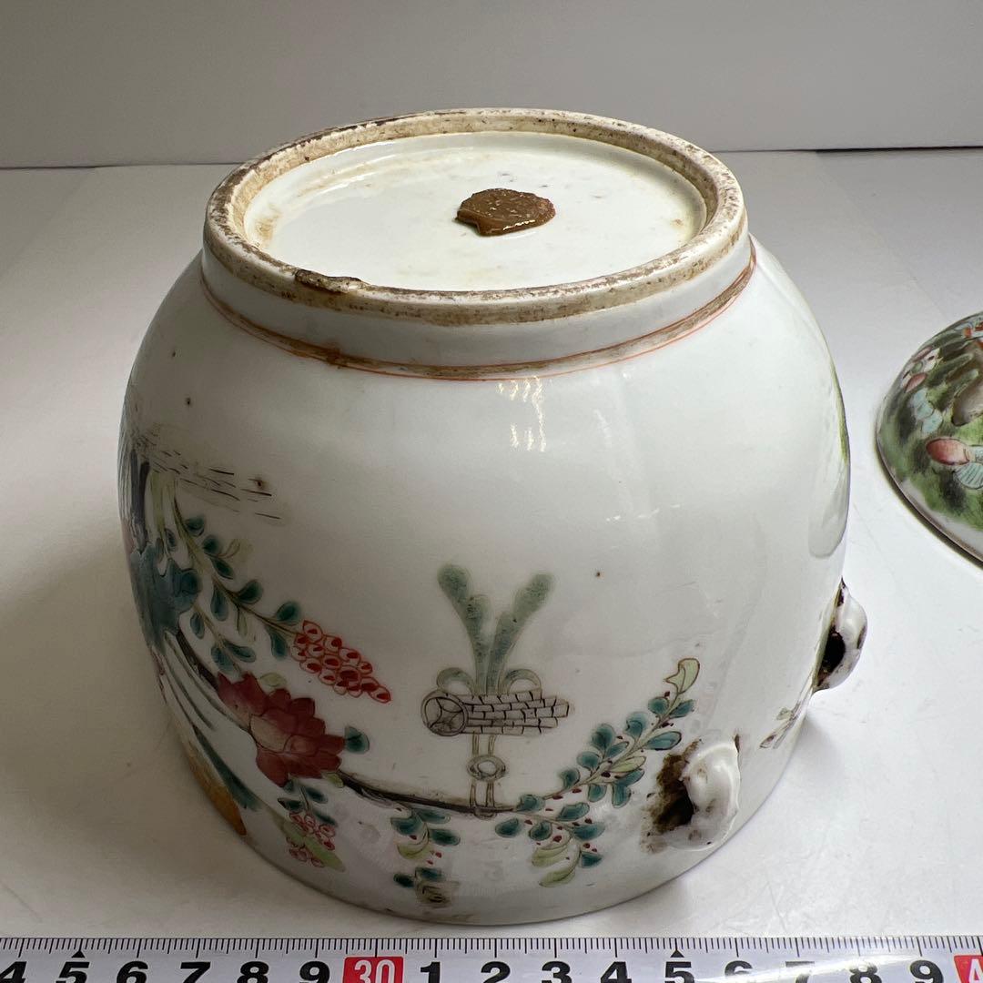 中国清時代　粉彩花蝶図水指　木箱付　高約15.5㎝　東Y8-0203☆2Fトコチ