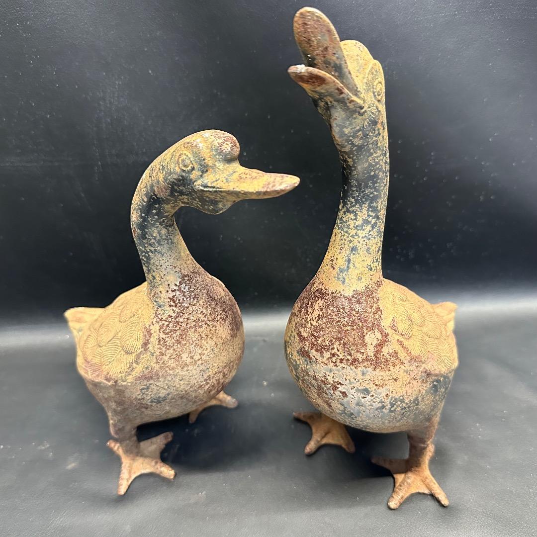 ♡※前Db1006 ヴィンテージ アイアンアヒル 置物 装飾品 2点セット