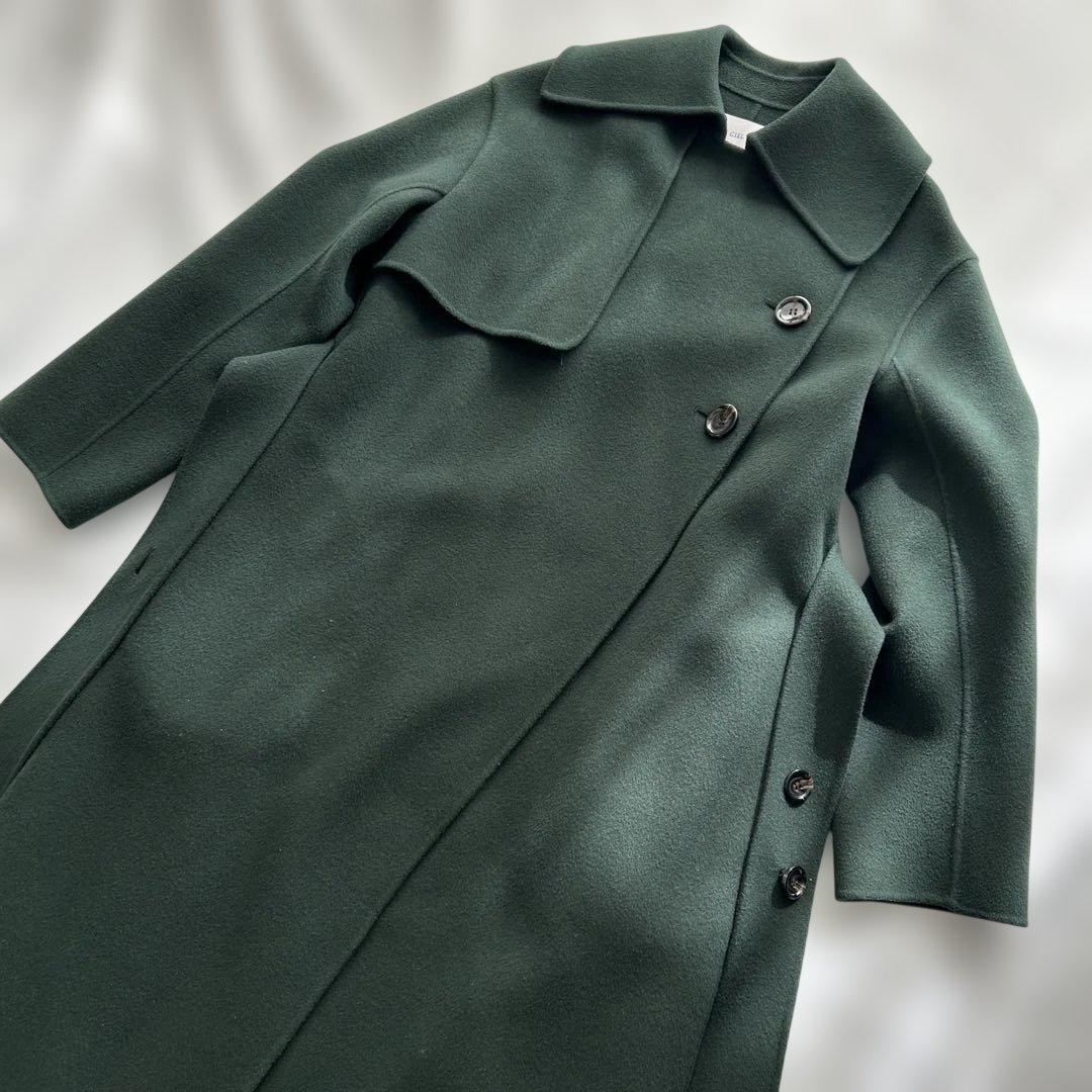 美品♡【ルシェルブルー】ダークグリーン ダブルフェイス ロングトレンチコート36