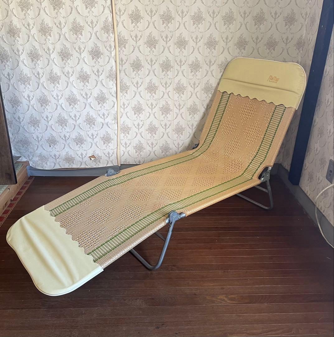 【アンティーク】昭和レトロ 籐 ラタンビーチチェア サマーベッド リクライニング