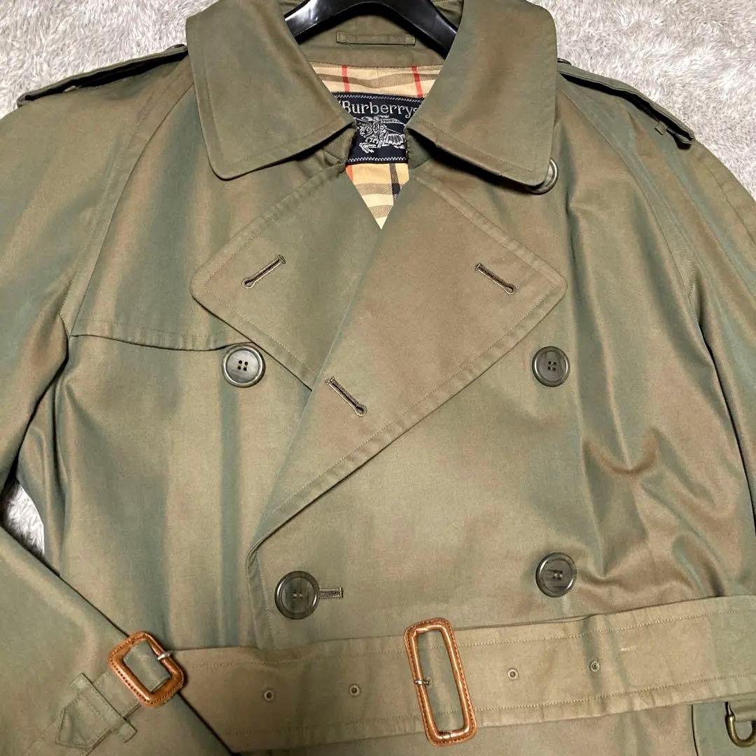 【美品】バーバリー トレンチコート★ロング.タマムシ色 .ノバチェック.LL相当