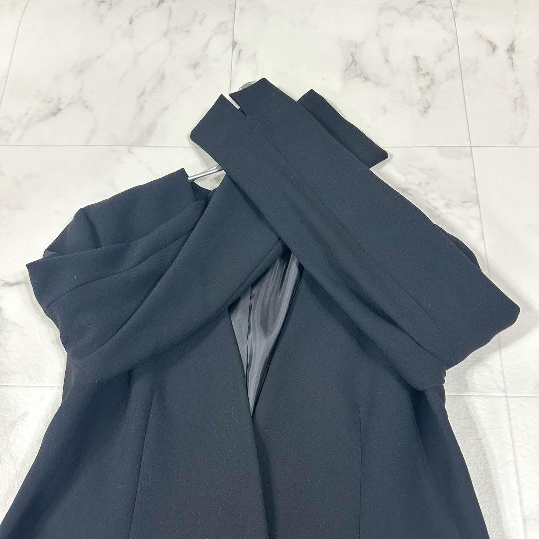 【美品】INDIVI ノーカラー　セットアップ ブラック　ストレッチ　L〜XL