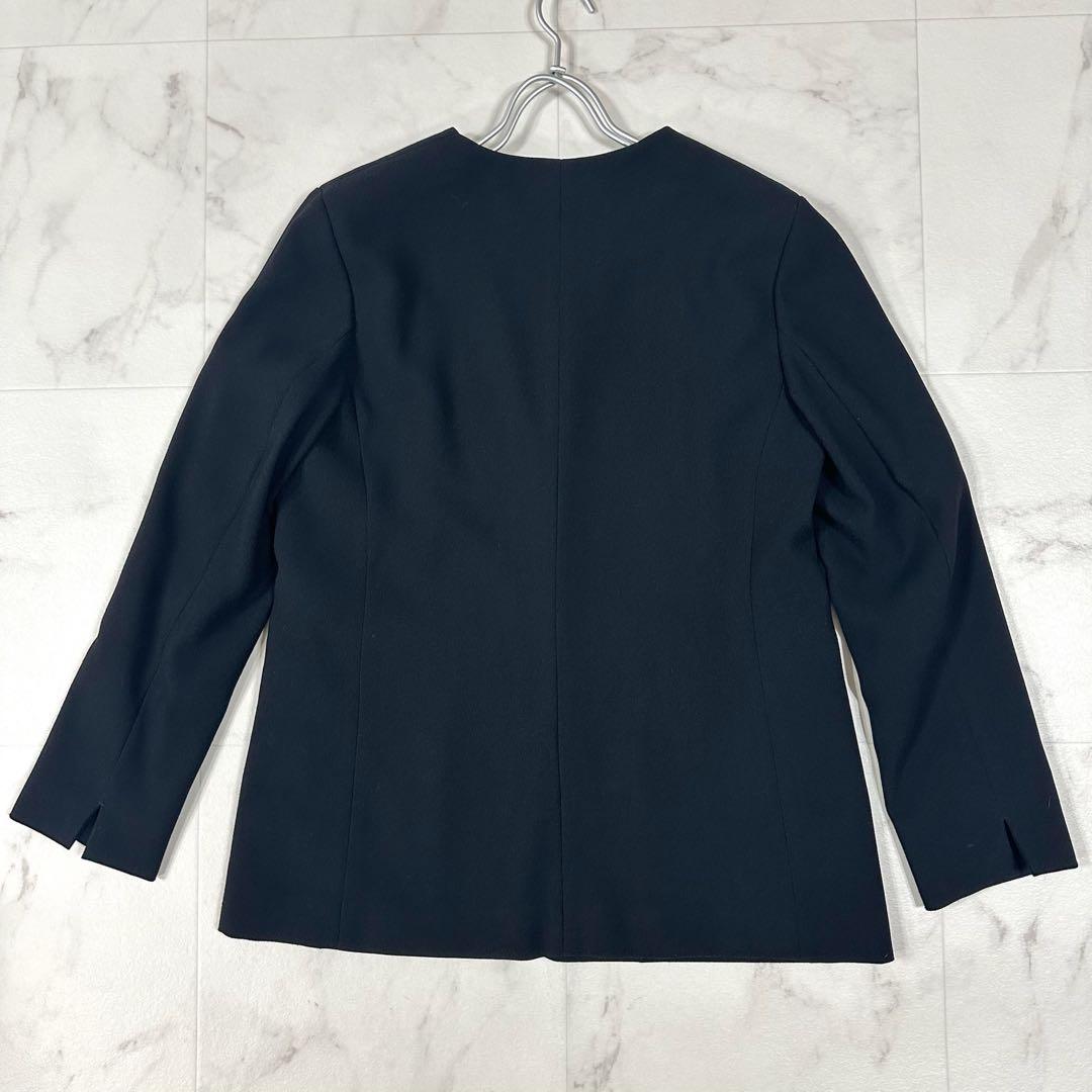 【美品】INDIVI ノーカラー　セットアップ ブラック　ストレッチ　L〜XL