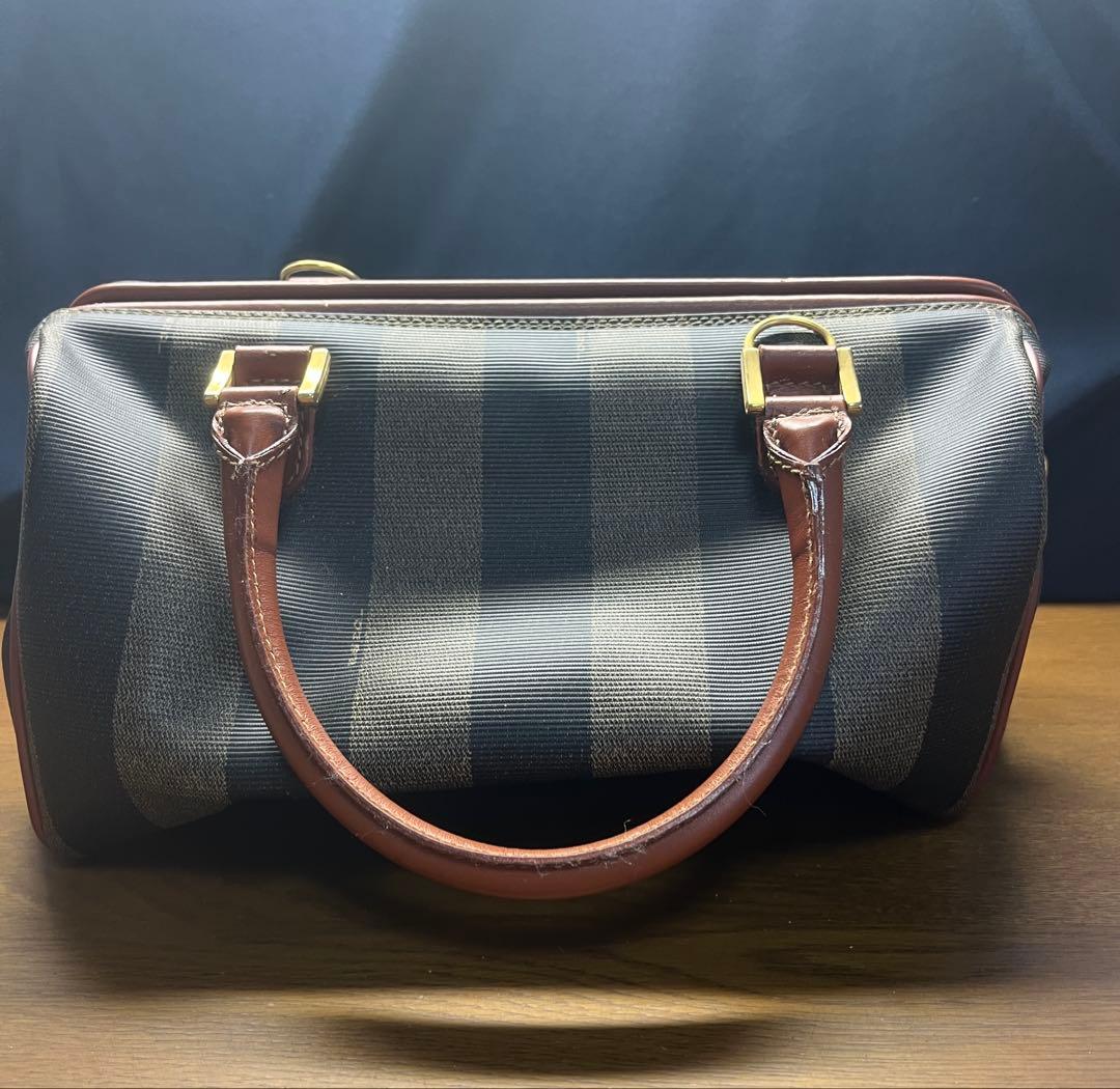 Fendi ボストンバッグ ネイビー ブラウン ストライプ