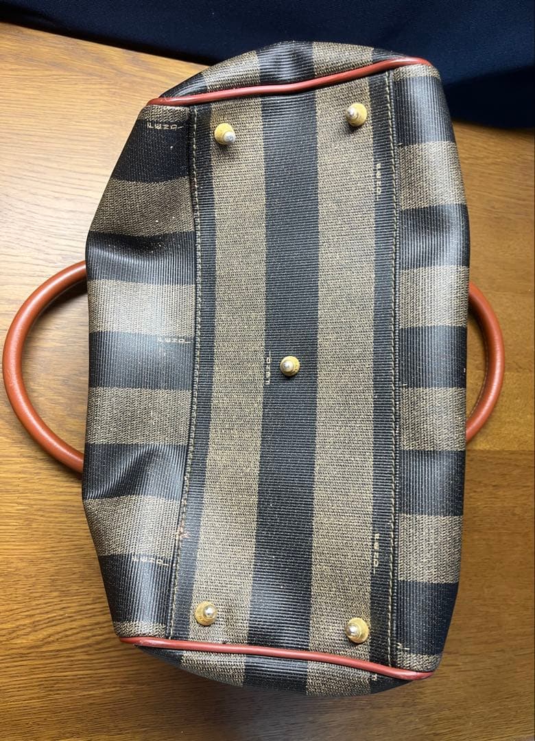 Fendi ボストンバッグ ネイビー ブラウン ストライプ