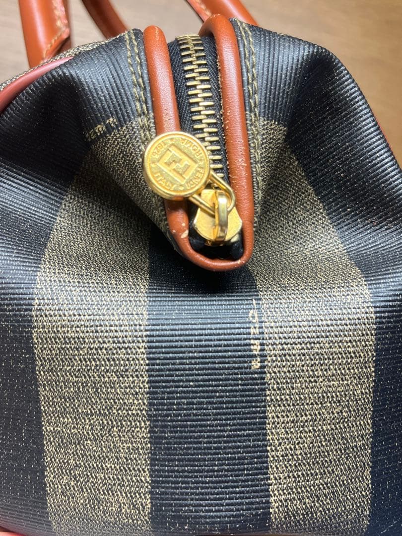 Fendi ボストンバッグ ネイビー ブラウン ストライプ