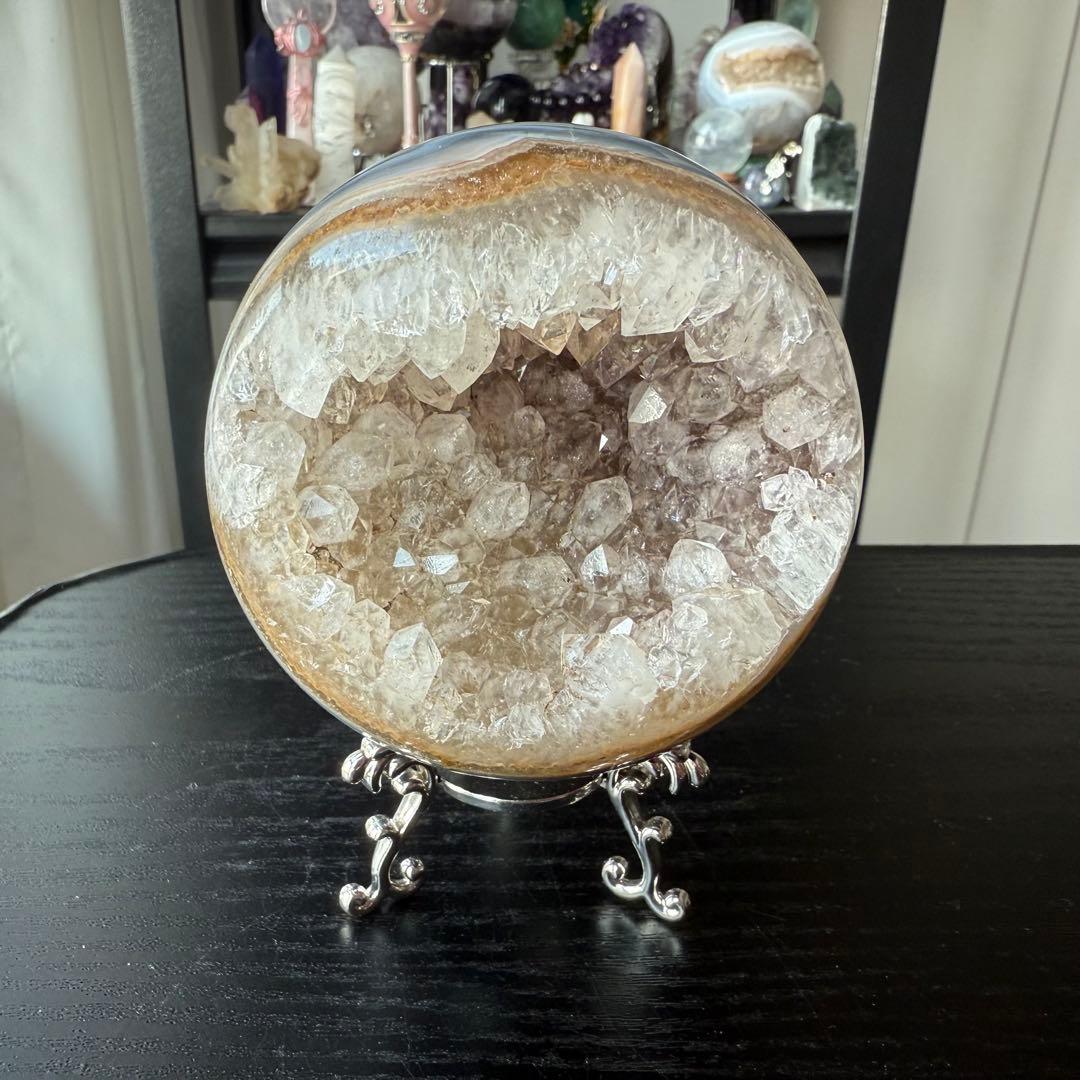 天然石瑪瑙の笑い口　置物　スフィア　丸玉NO.012402