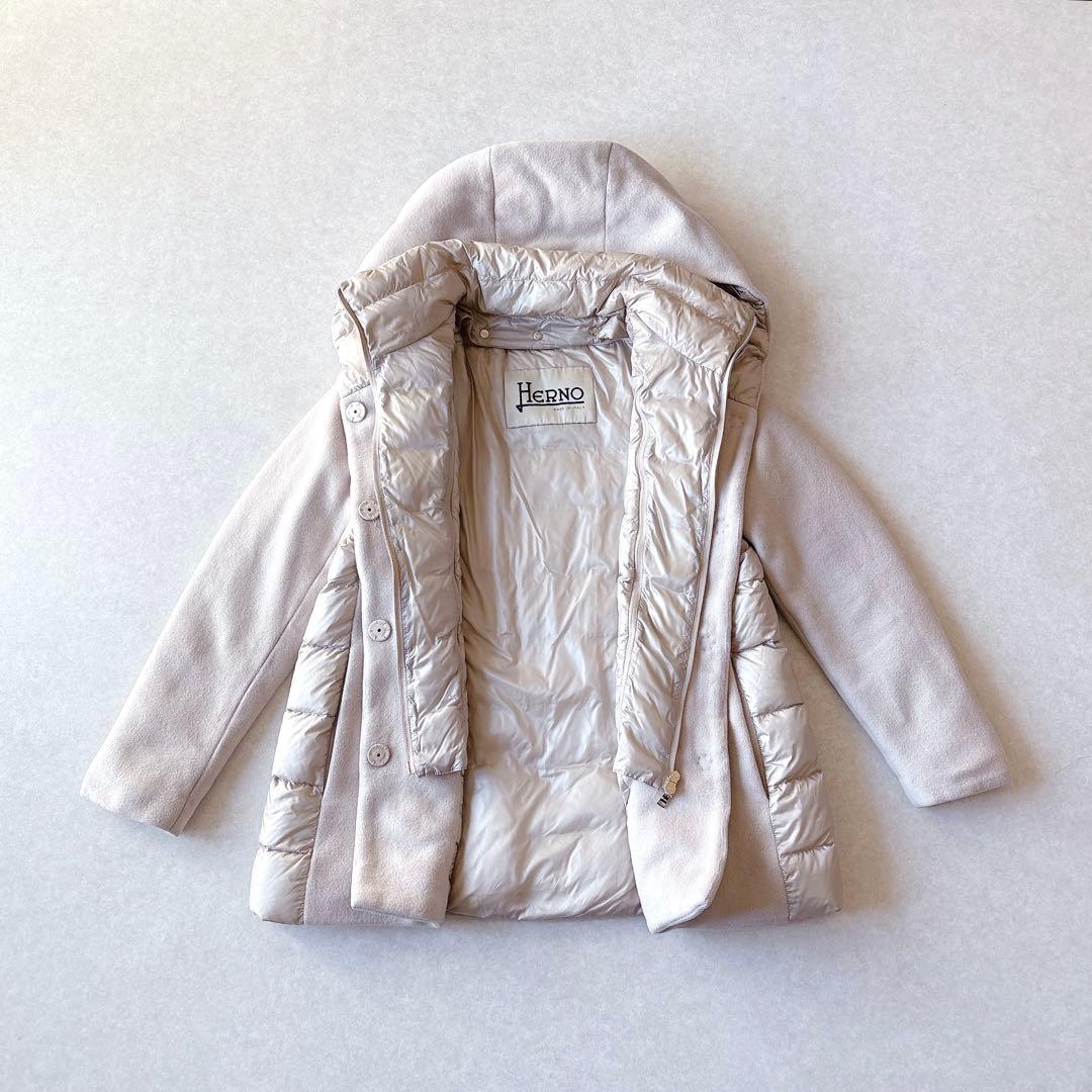 HERNO｜21AW ウール パデット ダウンコート ピンクベージュ 44