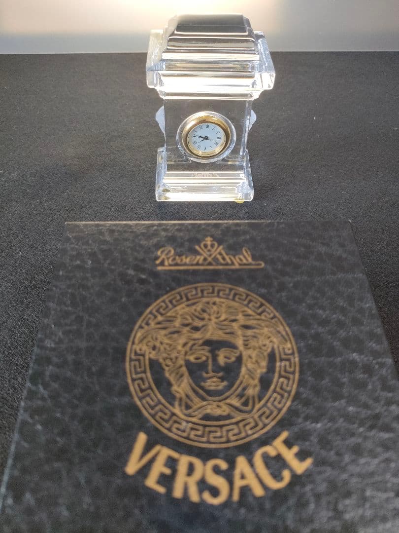 ヴェルサーチ　ローゼンタール　メデユーサ造形付　クリスタル製ミニチムニークロック