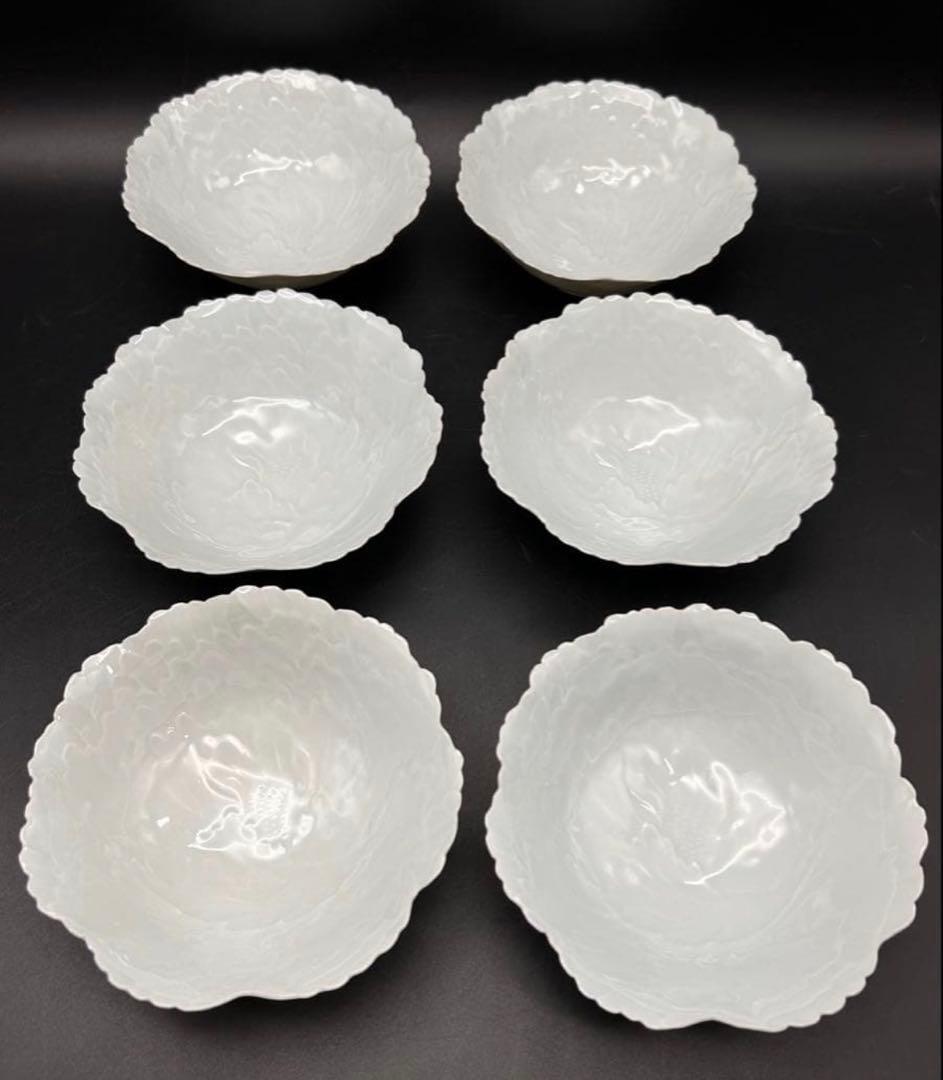 【希少品】樋口一星　白磁　牡丹　中鉢 6客