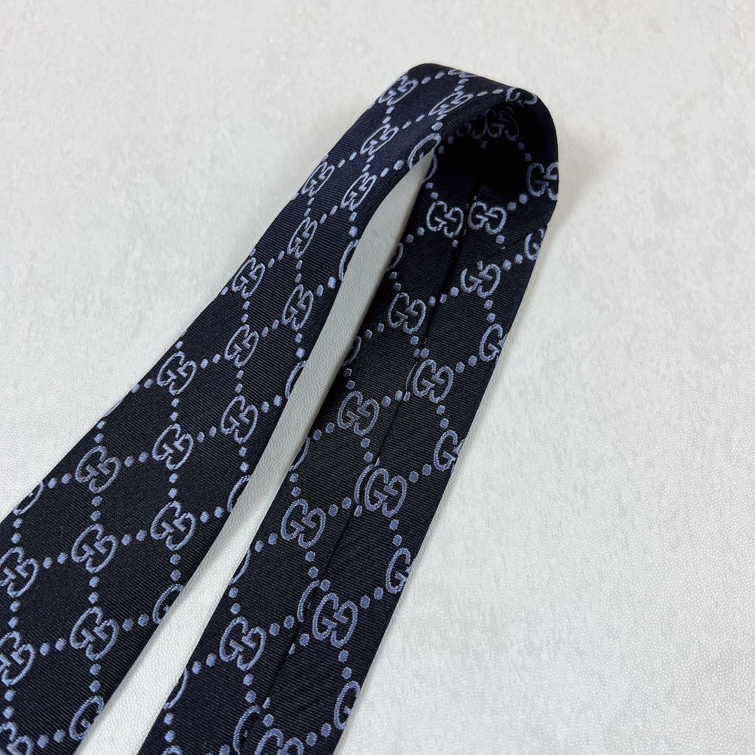 極美品✨GUCCI グッチ ネクタイ GG ネイビー