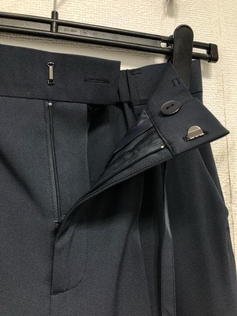 新品☆L紺系♪ロング丈ノーカラージャケット＆ワイドパンツスーツ☆w498