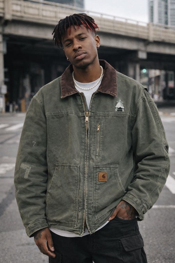 carhartt 短丈 リッジコート 企業ロゴ アーミーグリーン