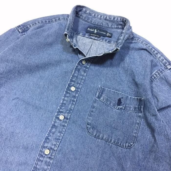 美品 ＸＬ ラルフローレ インデイゴ 長袖シャツ デニムシャツ ヴィンテージ