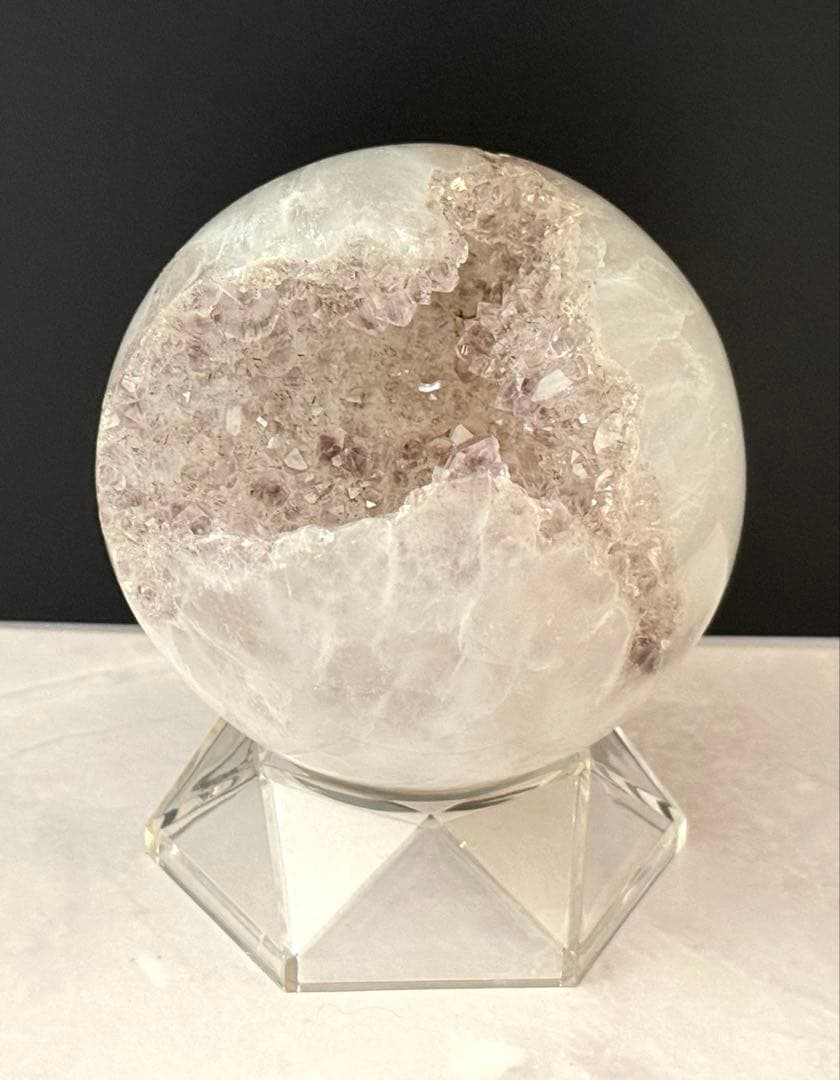 ルチル内包 アメジスト 笑口 スフィア 丸玉 約8cm 大玉 紫水晶 天然石