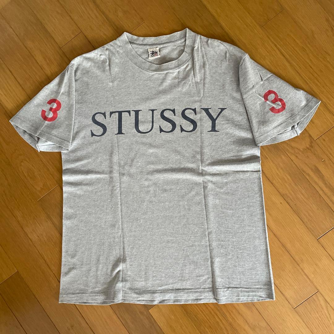 STUSSY グレー 白タグTシャツ Lサイズ