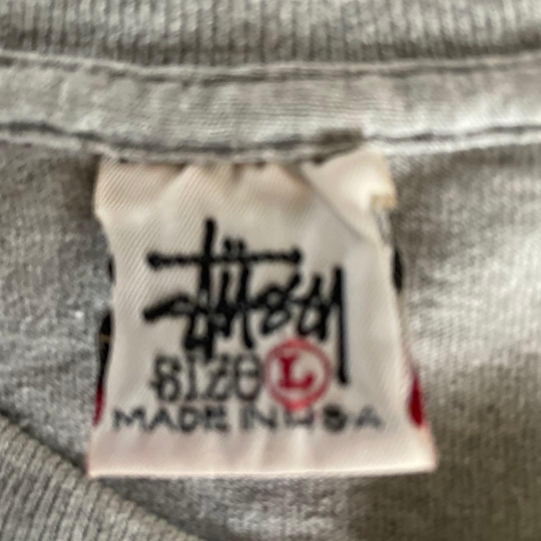 STUSSY グレー 白タグTシャツ Lサイズ