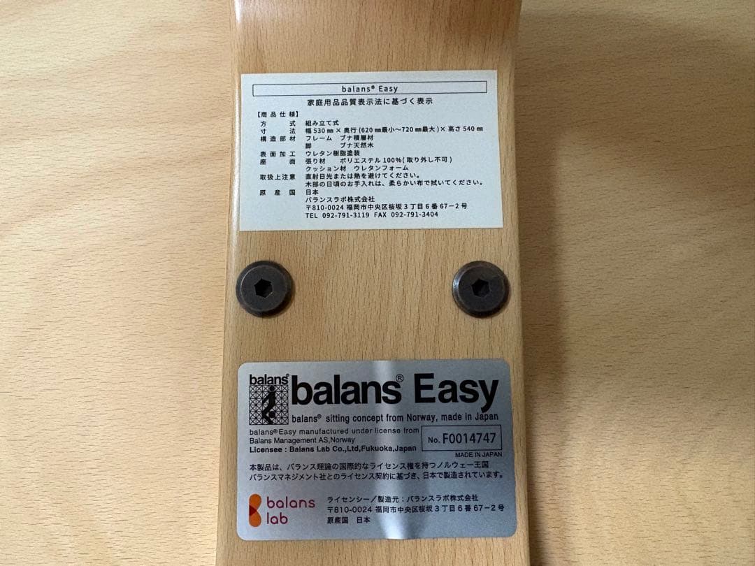 【balans lab バランスチェア】balans Easy 通常フレーム