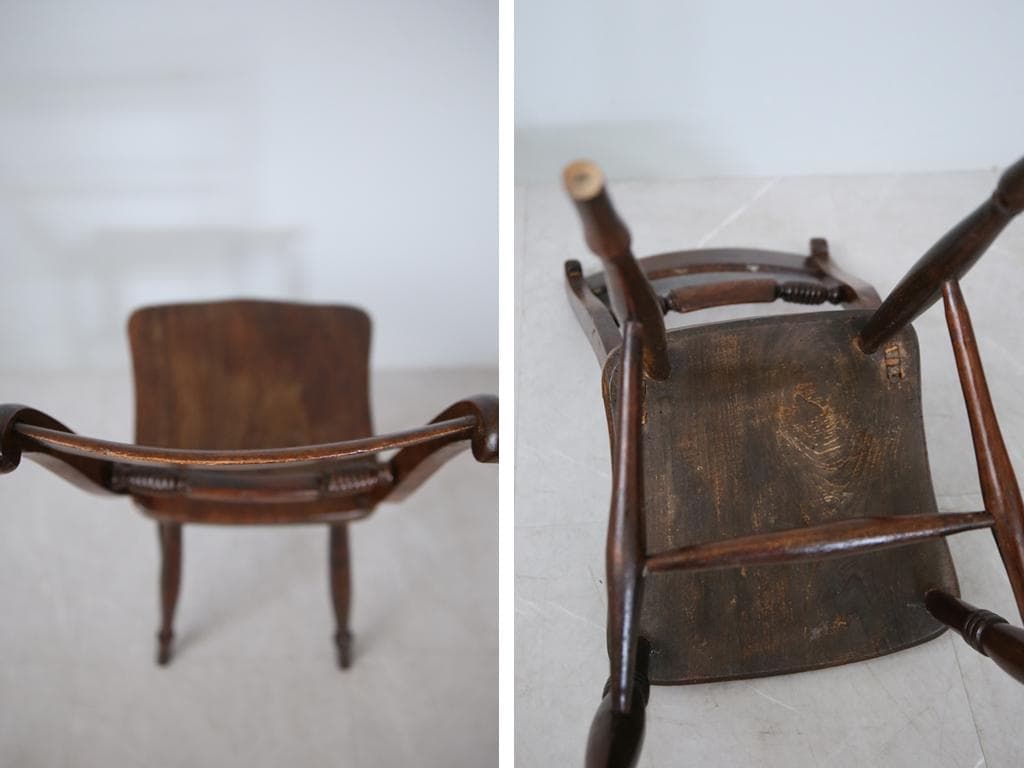 英国アンティーク木製キッチンチェア/ダイニングイス椅子/飾り棚(92-16-1)