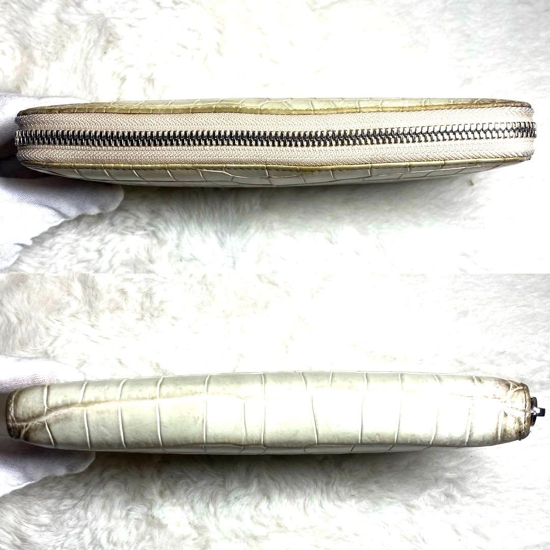 【かつ】✨美品✨ヒマラヤ　クロコダイル　鰐革　長財布　ホワイト