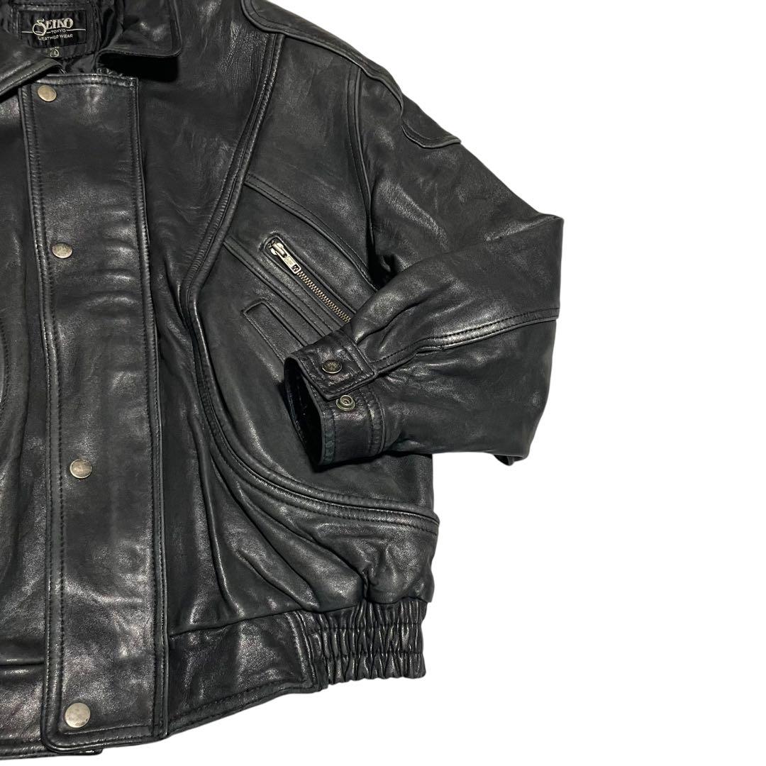 超大きいサイズ【SEIKO】羊革 ラムレザーシングルライダースジャケット 黒4L