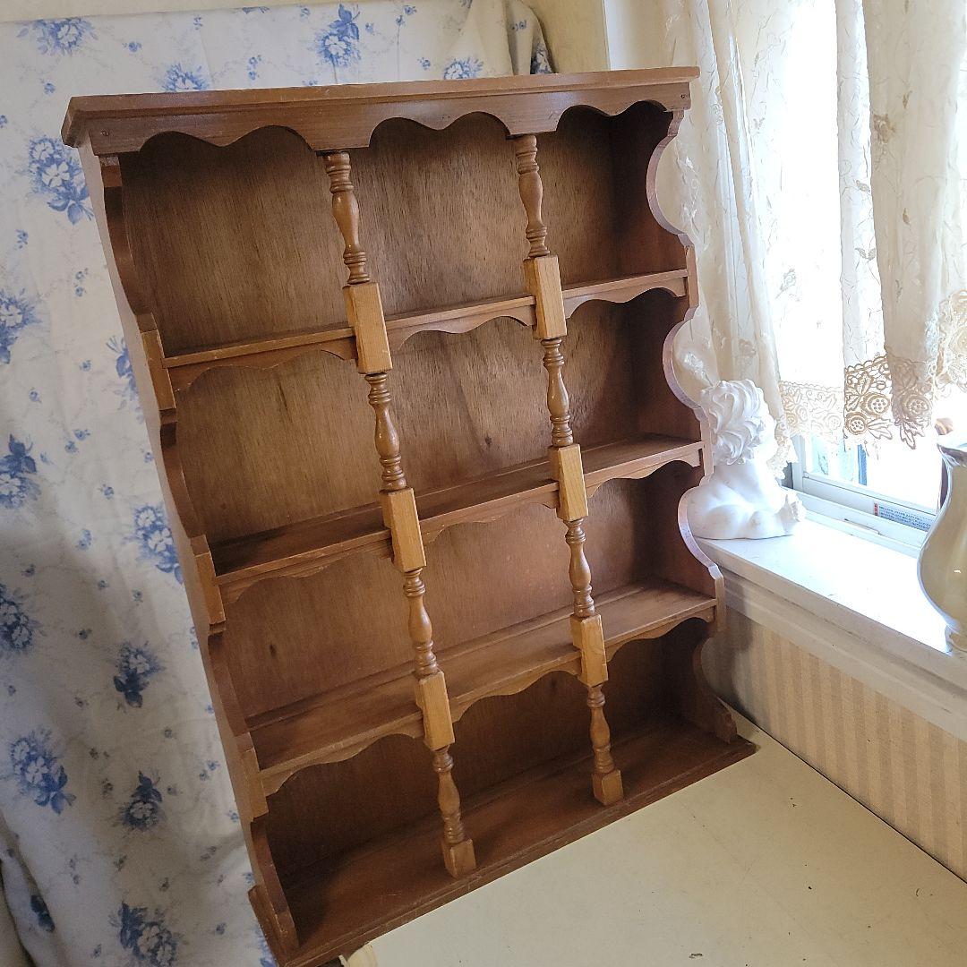 ナチュラルウッドの オープンシェルフ 　飾り棚　4段　アンティークレトロ