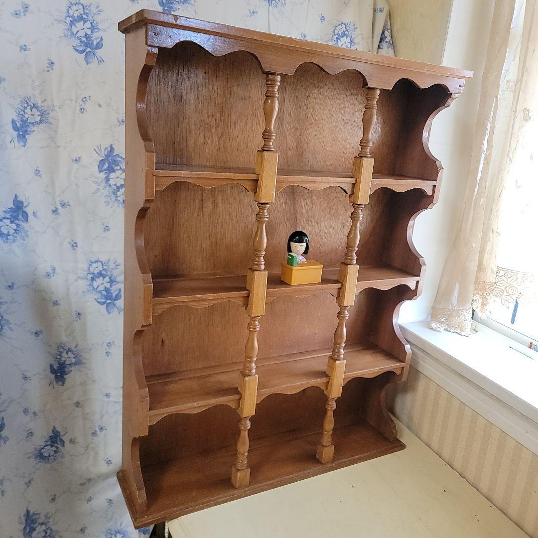 ナチュラルウッドの オープンシェルフ 　飾り棚　4段　アンティークレトロ