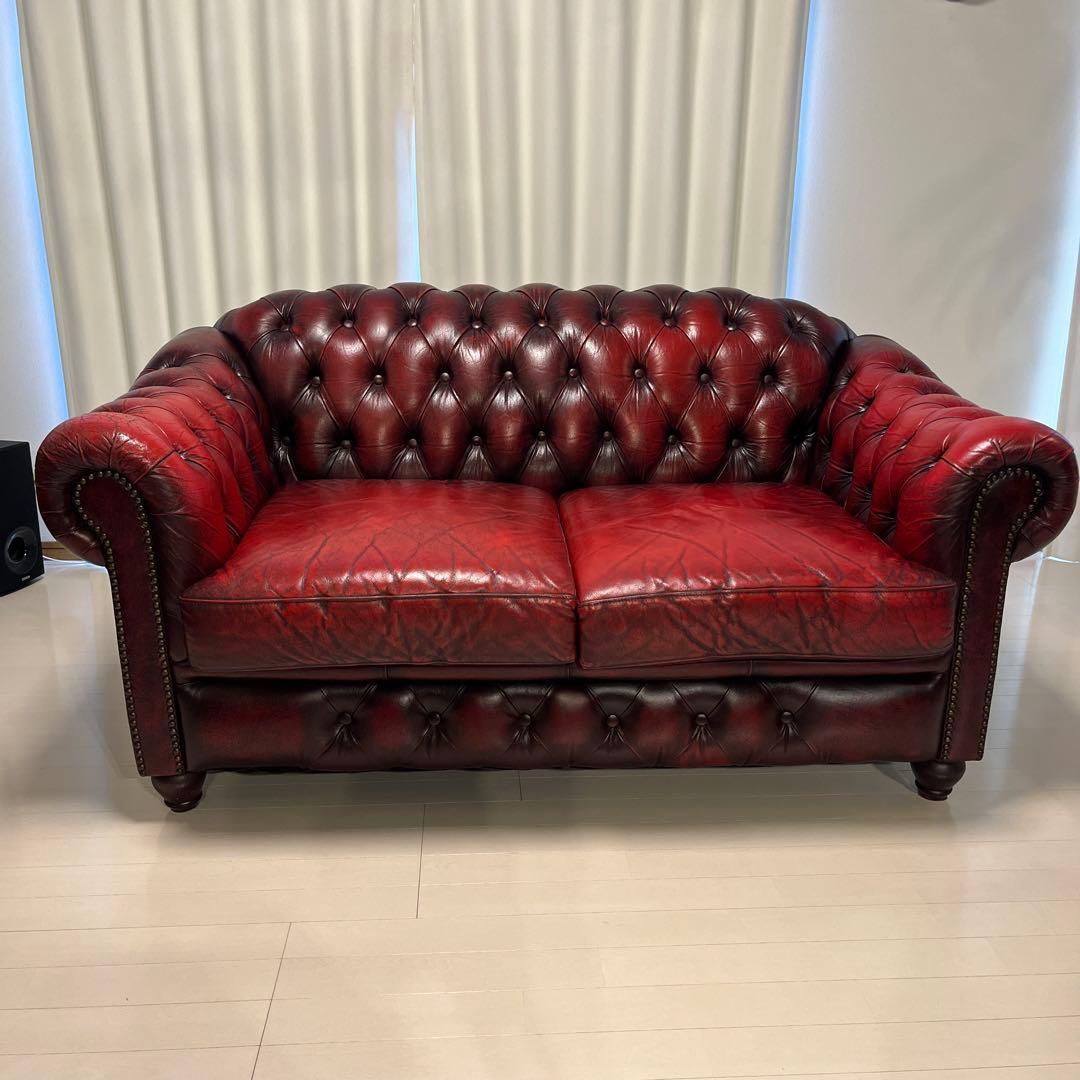 チェスターフィールド　ソファ　2人掛け　本革　ヴィンテージ