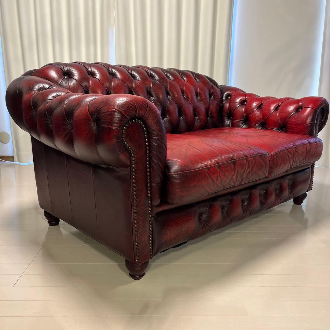 チェスターフィールド　ソファ　2人掛け　本革　ヴィンテージ