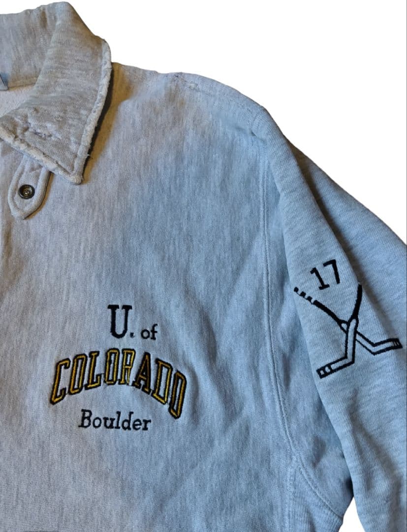 90s リバースウィーブ　チャンピオン　ハーフスナップボタン　ワンポイント　ボロ