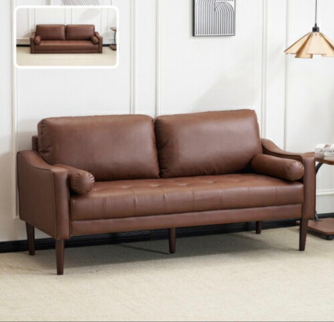 新品　ソファ　ソファー　2人掛け　2人掛けソファ　ローソファ　レザー　ブラウン