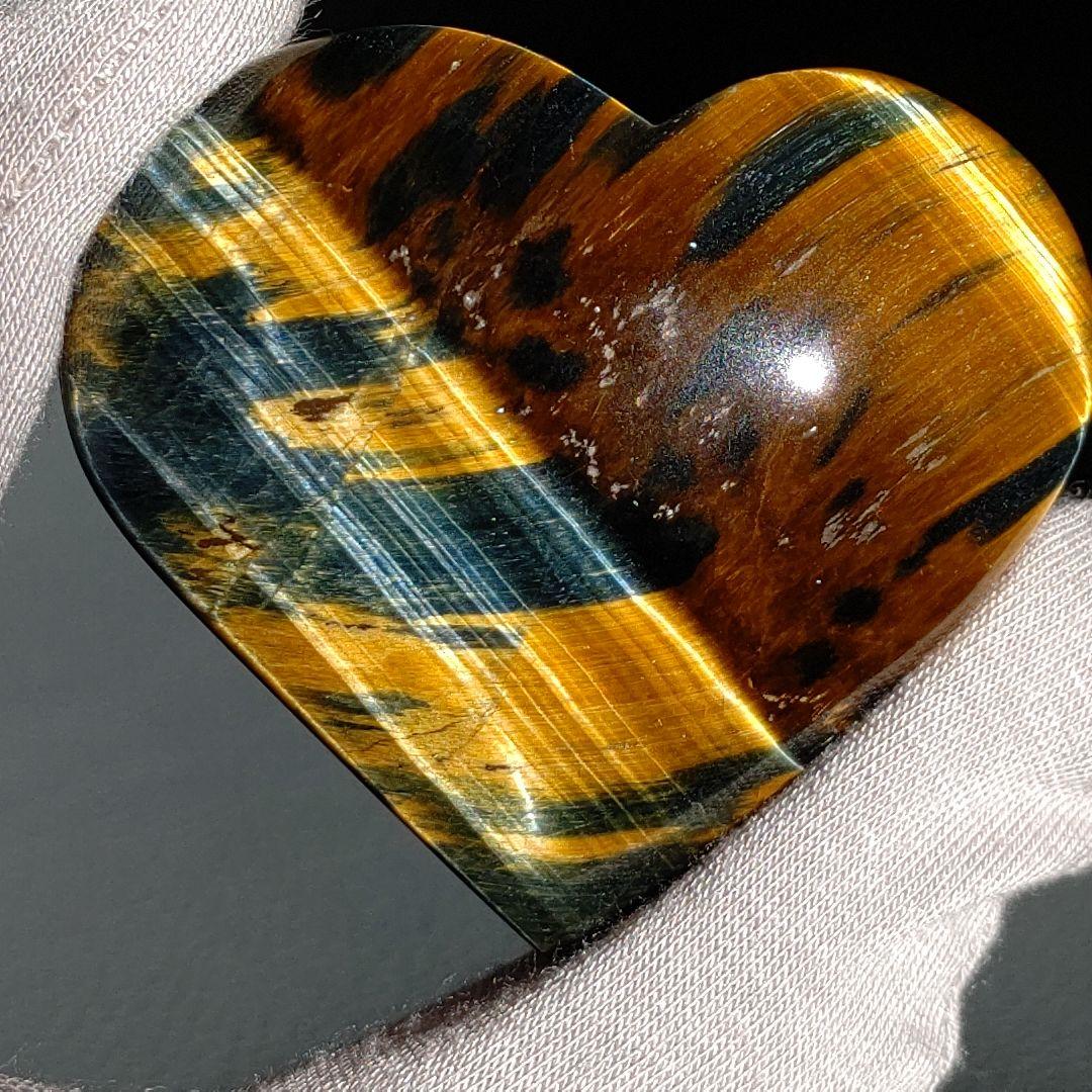 ツートーン構造　豹柄　境界ゴールシラー　タイガーアイ ハート 　天然石
