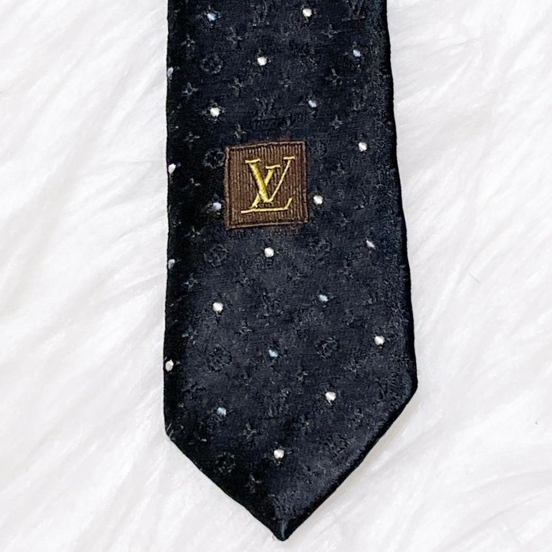 LOUIS VUITTON ブラック　ドット ネクタイ シルク　LVロゴ