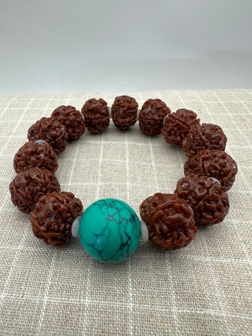 ☆天然☆ 本金剛菩提樹数珠 ターコイズ ブレスレットフリーサイズ （稀有品）