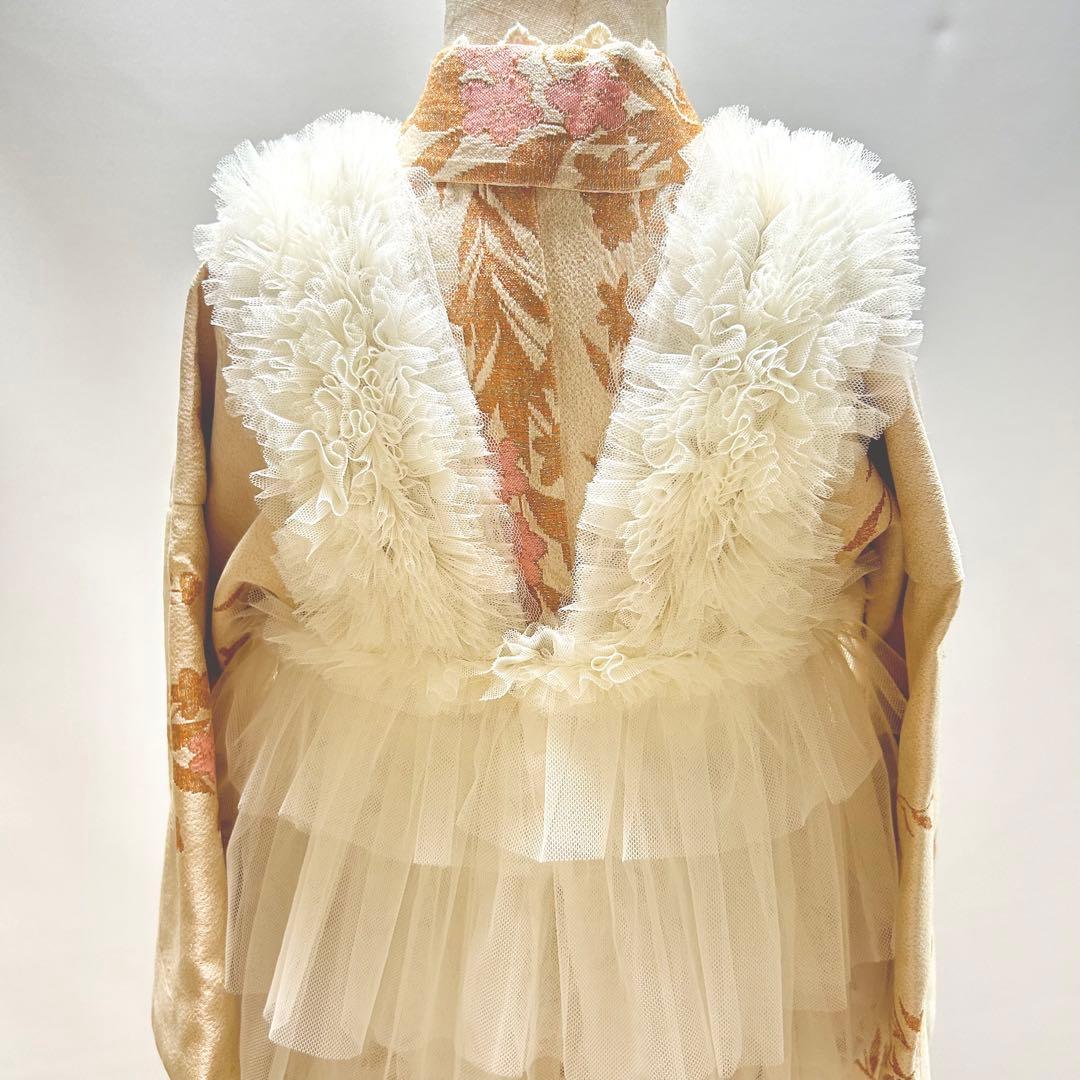 2点おまとめ【アイボリーフリル】チュール被布　被布ドレス　七五三 被布エプロン