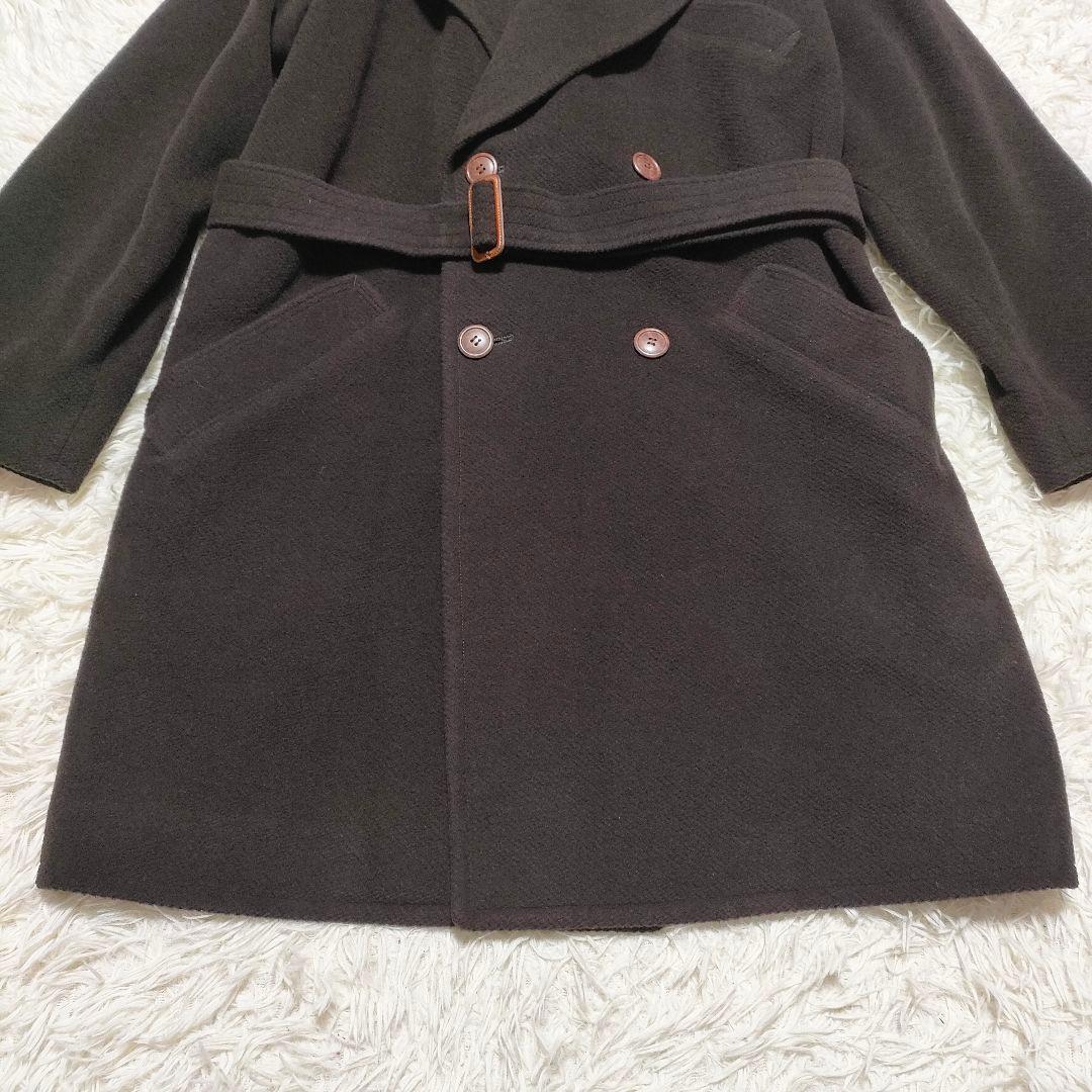 【カシミヤ】ダーバン　ダブルチェスターコート　厚手　ベルト付き　ブラウン　メンズ