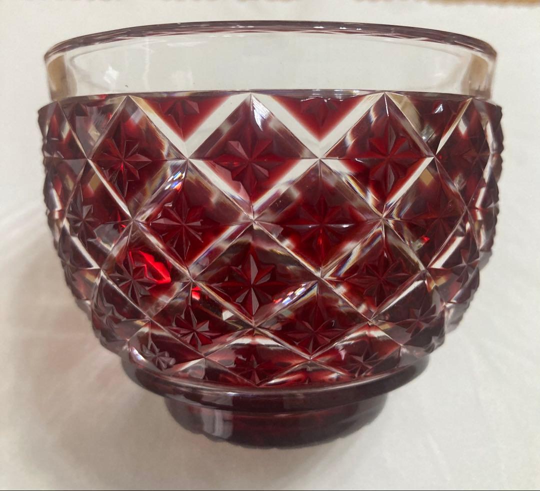 薩摩切子　小付鉢　紅　(未使用品)