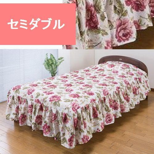 花柄ベッドカバー（フローレンス） レッド セミダブル