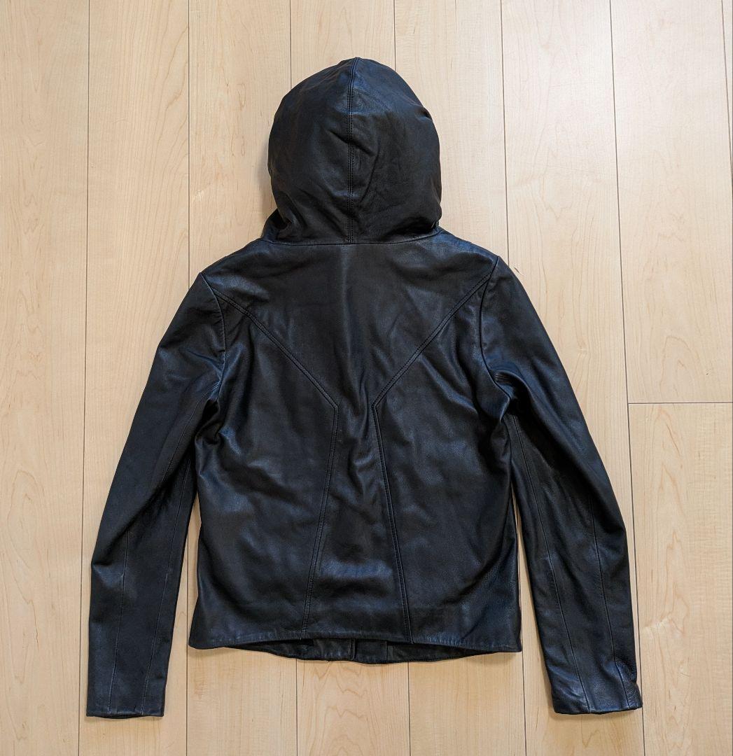 S 美品 ヘルムートラング フーデッドレザージャケット ブラック 黒