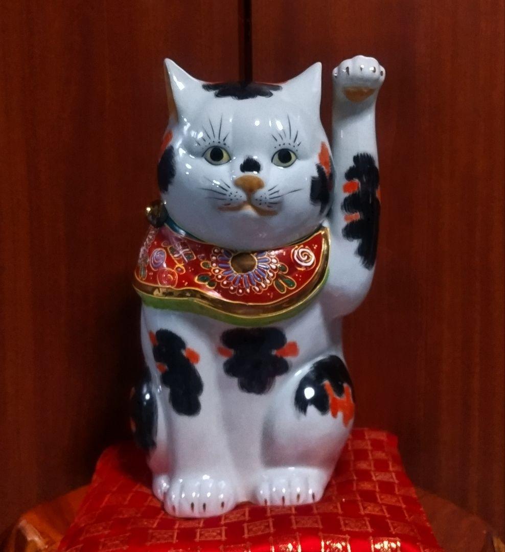 【マメルリハ様】九谷焼 招き猫 三毛盛り 10号＆赤盛７号座布団付き