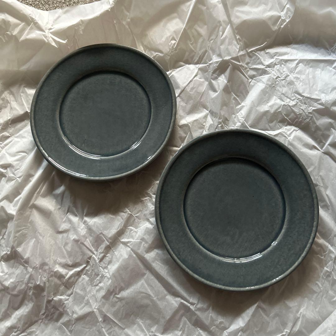 【新品未使用】大沼道行さん 水色リム皿 2枚セット②