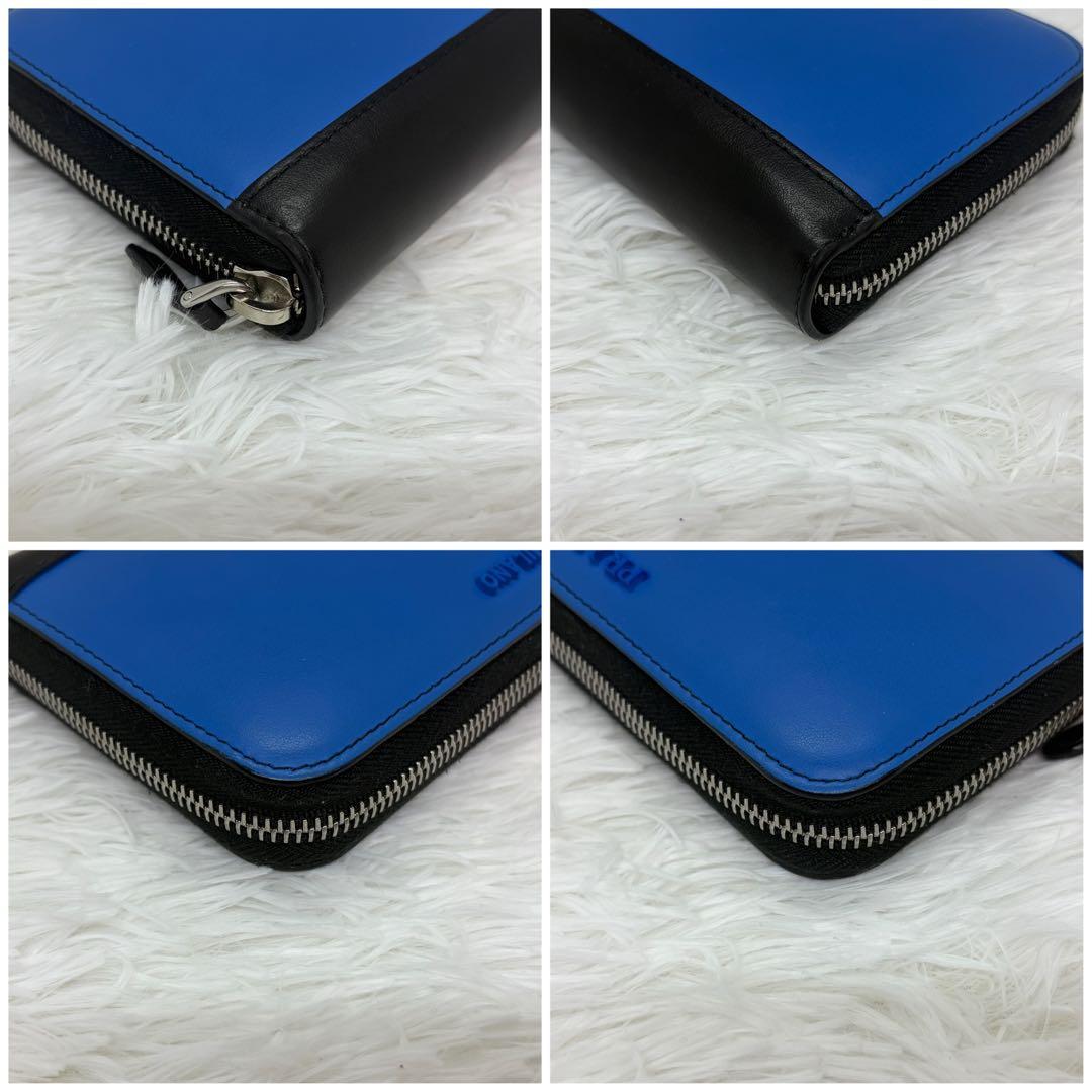 未使用級✨プラダ　長財布　ラウンドファスナー　シャイン　バイカラー　レザー　青