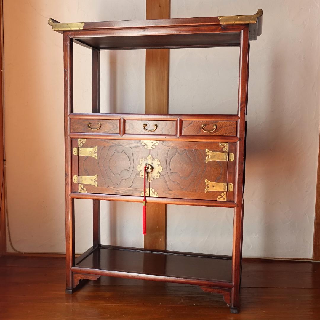 李朝家具 四方卓子 李朝棚 朝鮮棚 タクジャ 飾棚 民芸家具 鍵付