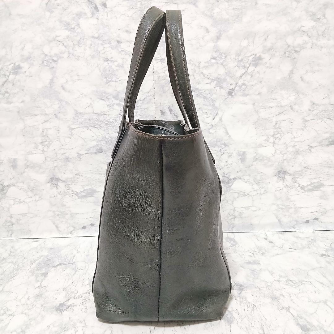 【極美品】genten ゴートヌメ ベーシック ミニトートバッグ ダークグリーン