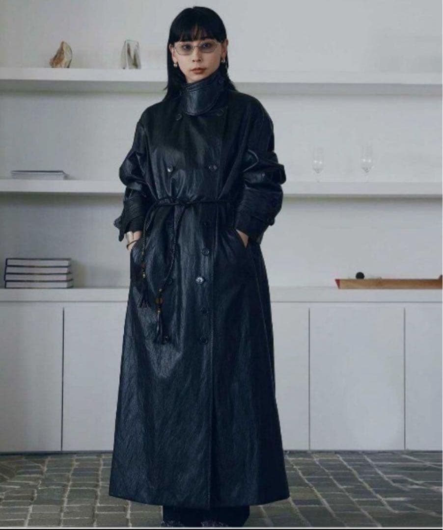 ジャケット・アウター AMERI RAFFINE FAKE LEATHER TRENCH COAT