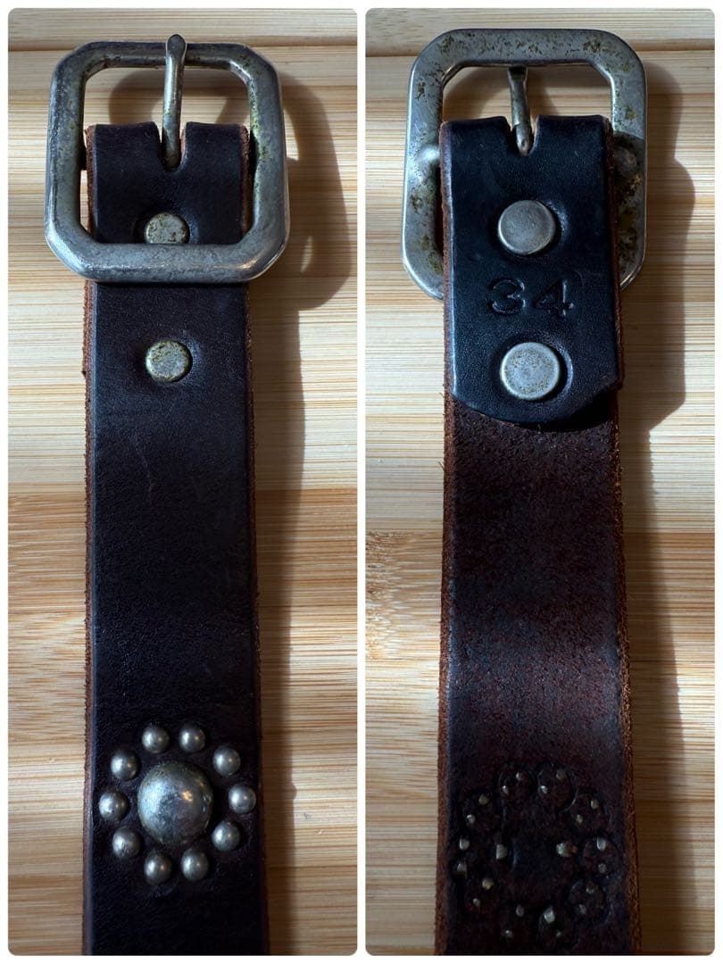 ⭐️美品⭐️OLD STUD⭐️フラワースタッズ⭐️ブラックホースレザー(茶芯)⭐️34