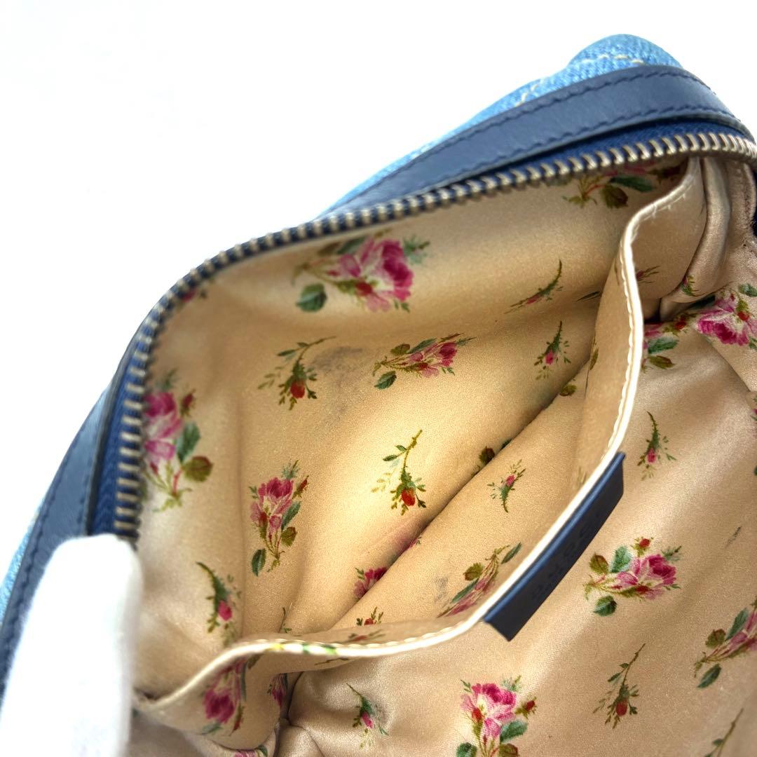 極美品 グッチ デニム GGマーモント フラワー ポーチ 小物入れ 476165