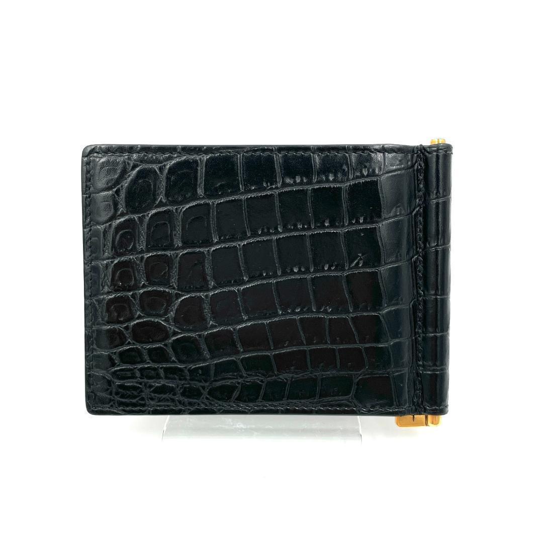 ✨️美品✨️ サンローラン 型押し 二つ折り マネークリップ ブラック ゴールド