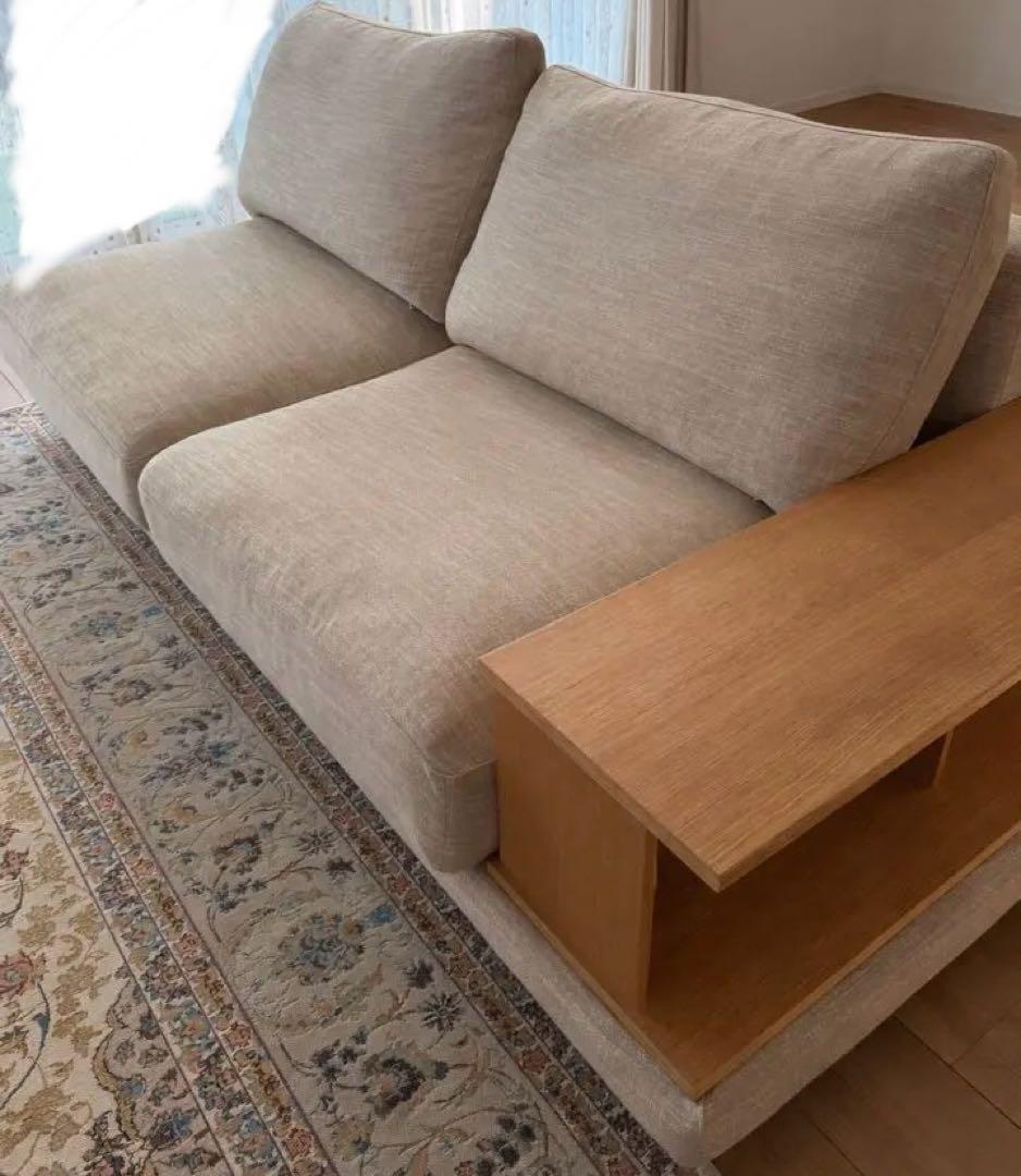 ACTUS ベージュ ファブリック 2〜3人掛けソファ サイドテーブル付き