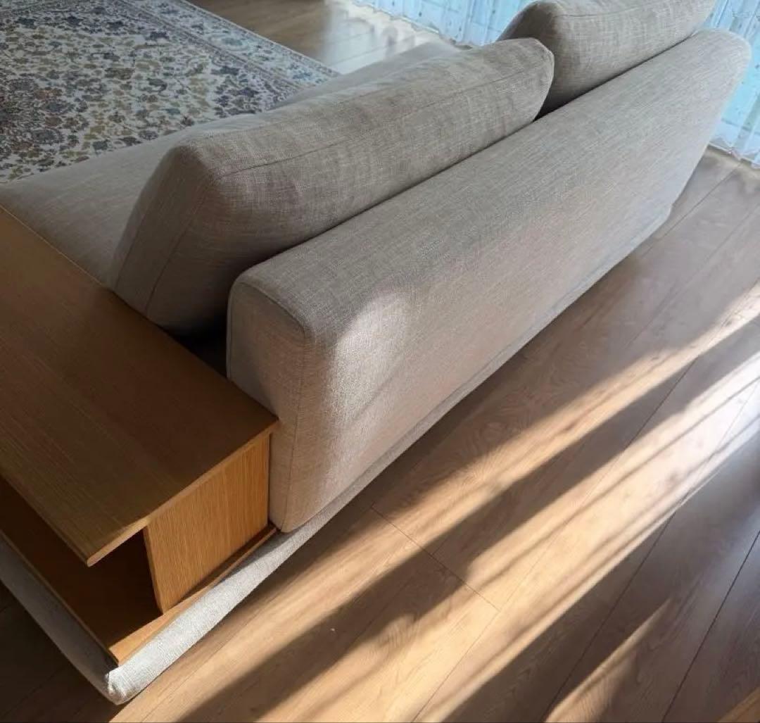 ACTUS ベージュ ファブリック 2〜3人掛けソファ サイドテーブル付き